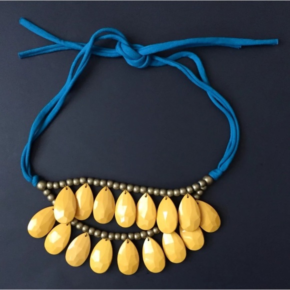 Boho Gypsy Sisters Jewelry - Yellow copper beaded tie statement necklace